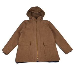 J.Crew Nello Gori Italian Stadium Cloth Wool Swing Coat Hooded Tan Brown Size M